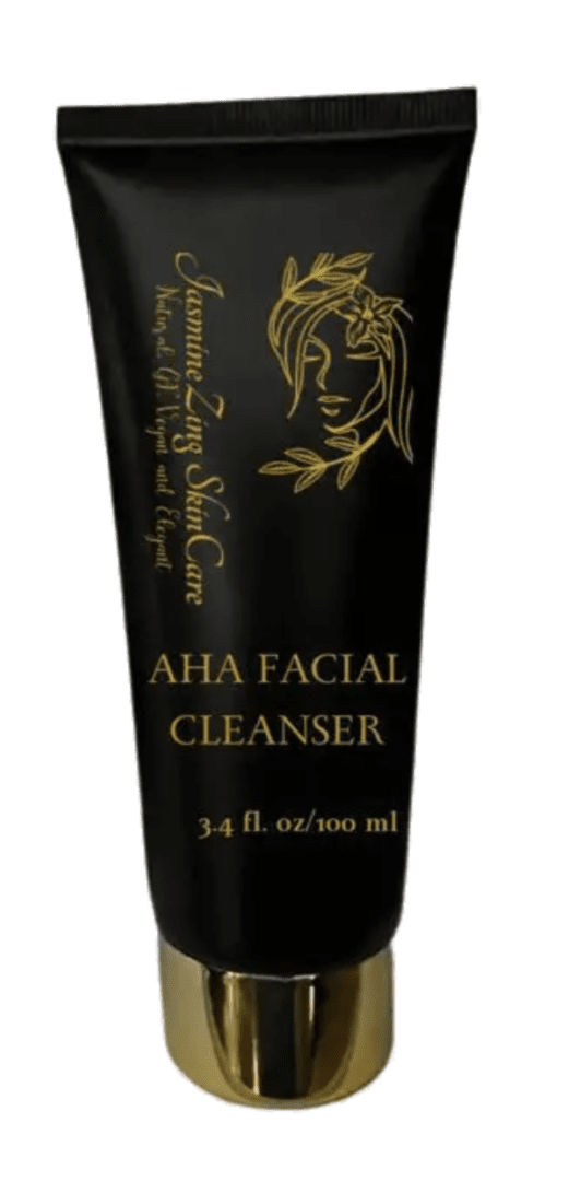 A tube of facial cleanser with a woman 's face.