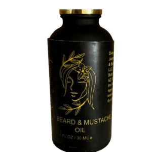 A bottle of beard and mustache oil.